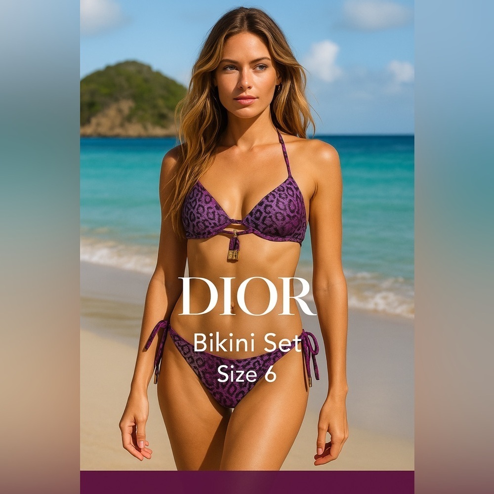 Christian Dior Bikini Set – Purple & Gold Print, Size 6